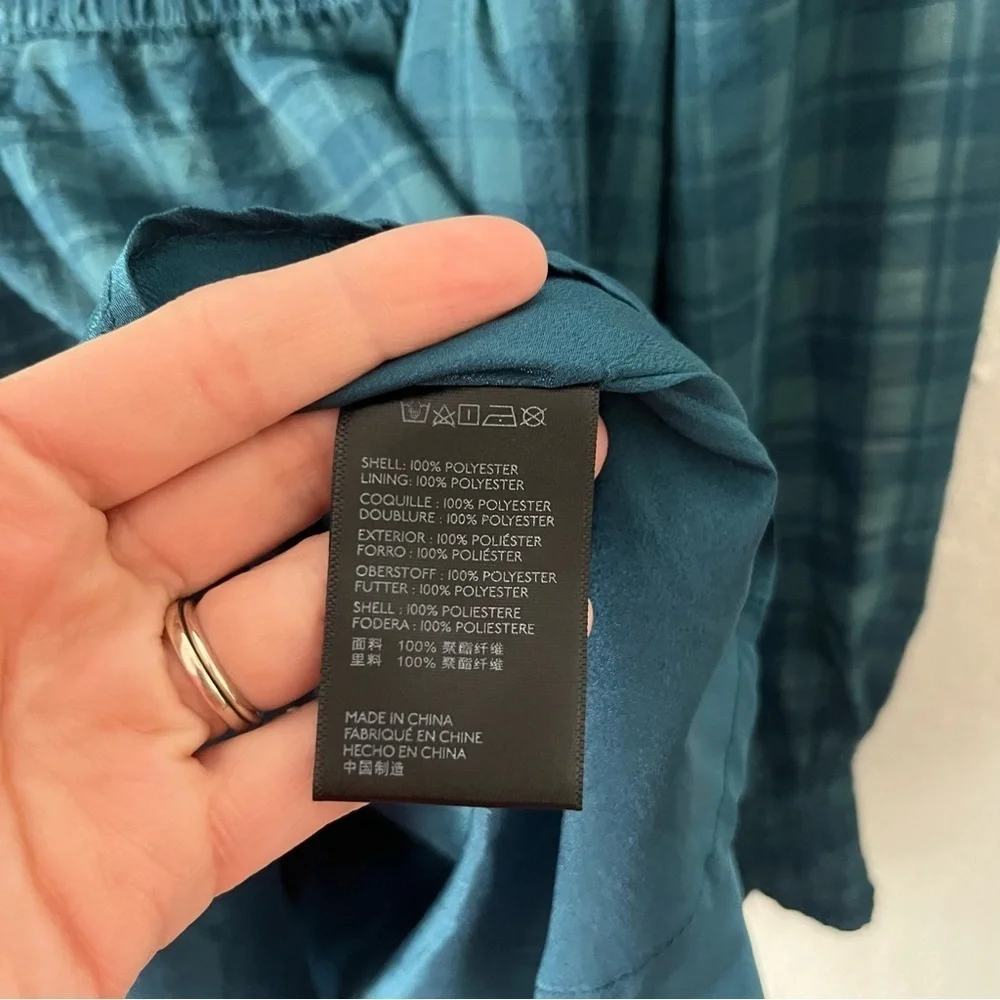 Urban Outfitters Dress Medium River Smocked Long Sleeve Blue Gingham Mini - Picture 5 of 6